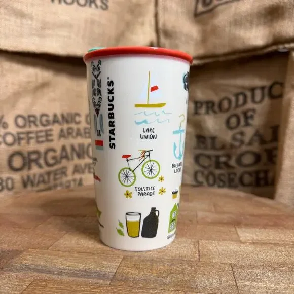 STARBUCKS Travel Tumbler Mug SEATTLE Local Collection Big Foot Alki Beach - Picture 1 of 5